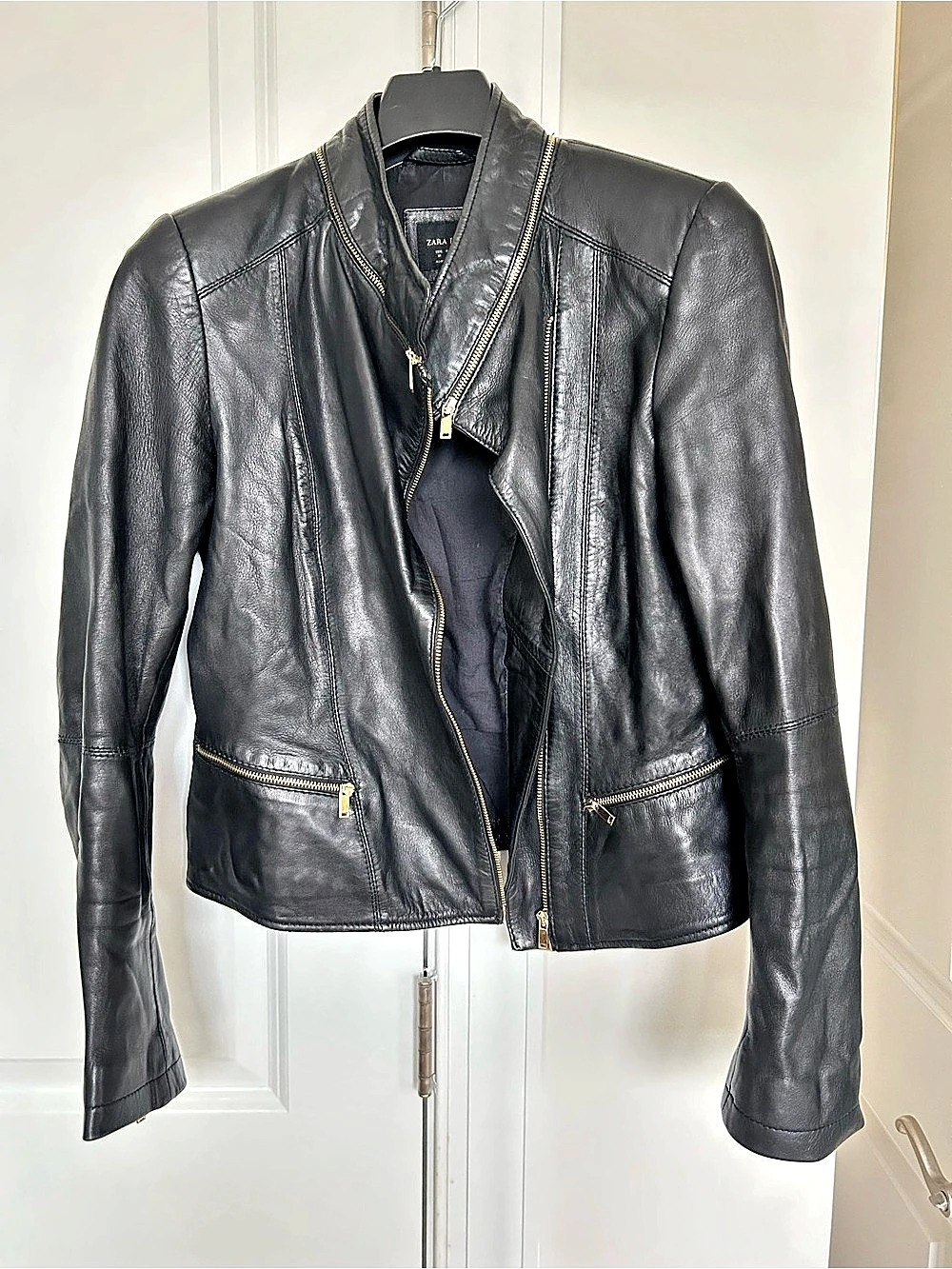 Zara Women's Black Leather Moto Jacket